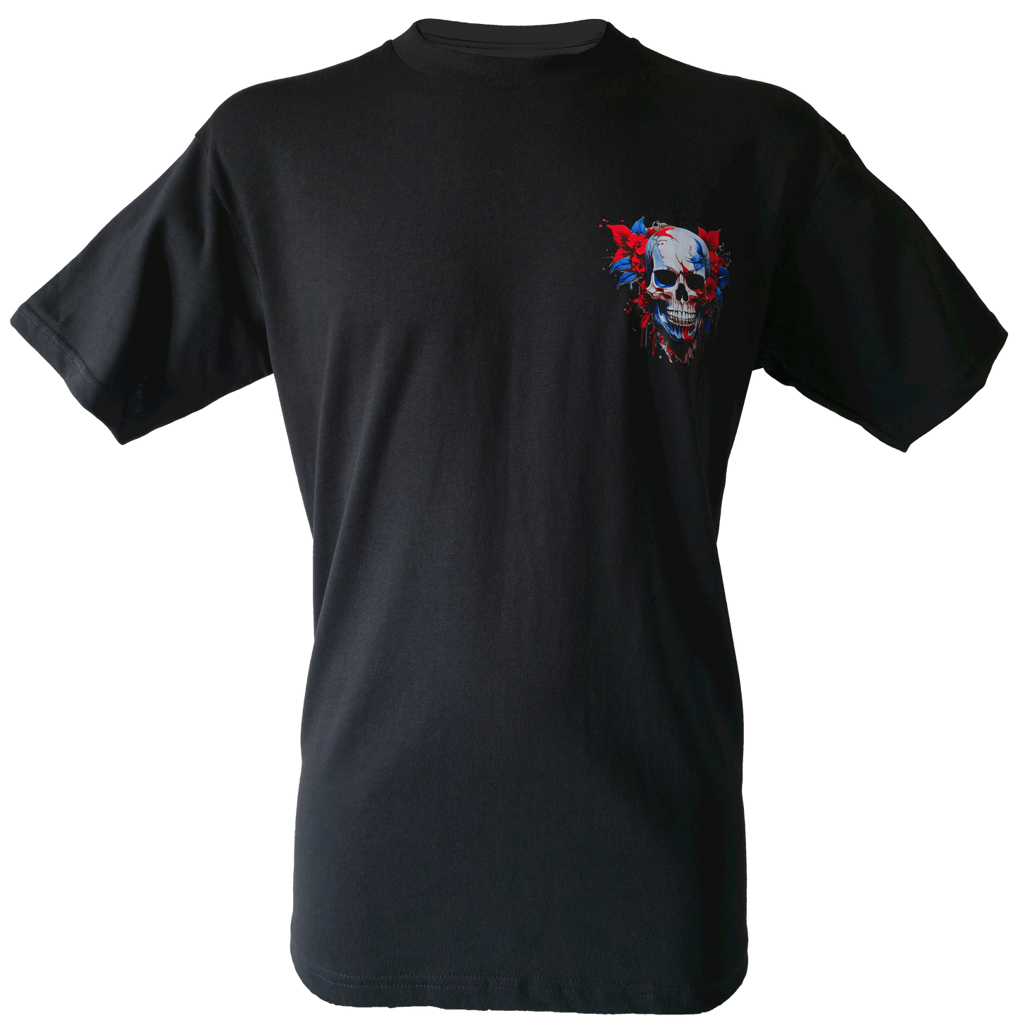 Drop Shoulder Half Sleeve - Black (Red And Blue Skull)