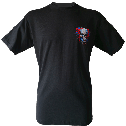 Drop Shoulder Half Sleeve - Black (Red And Blue Skull)